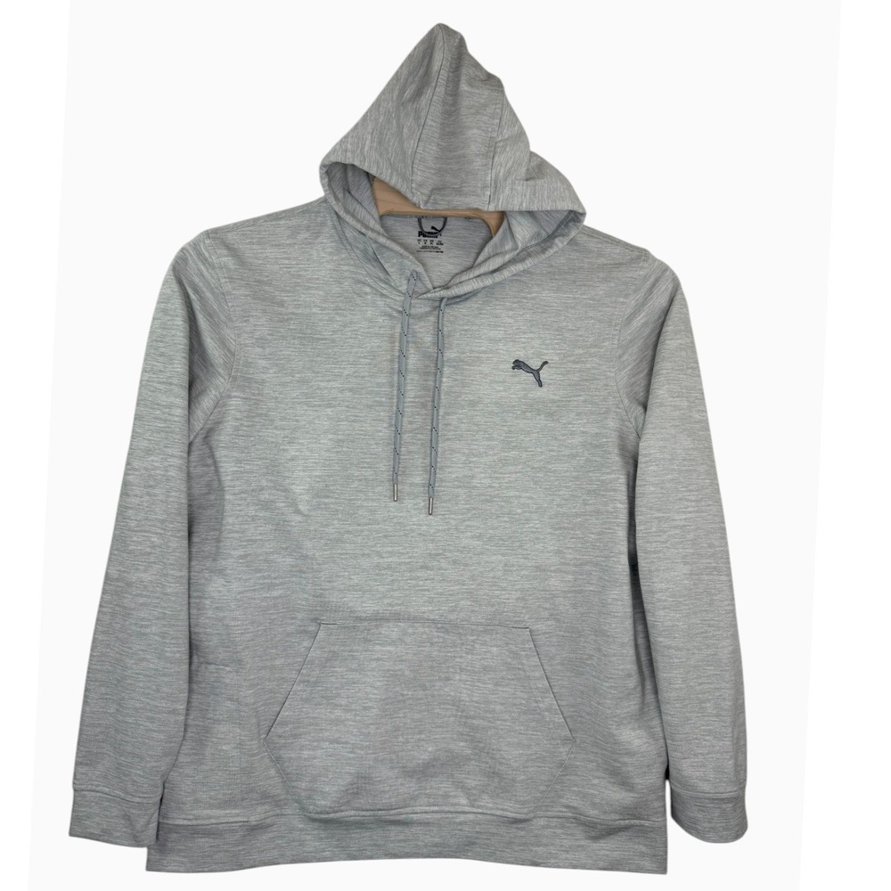 Puma Men's XL Gray Pullover Hoodie Heathered Athletic Sweatshirt Logo Pocket